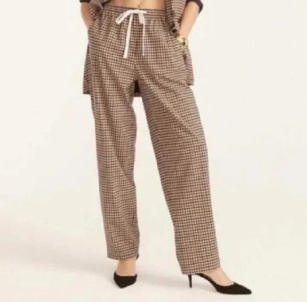 J.‎ Crew Tie-Waist Straight-Leg Pants Honey Plaid Italian Wool Womens 16 Career
